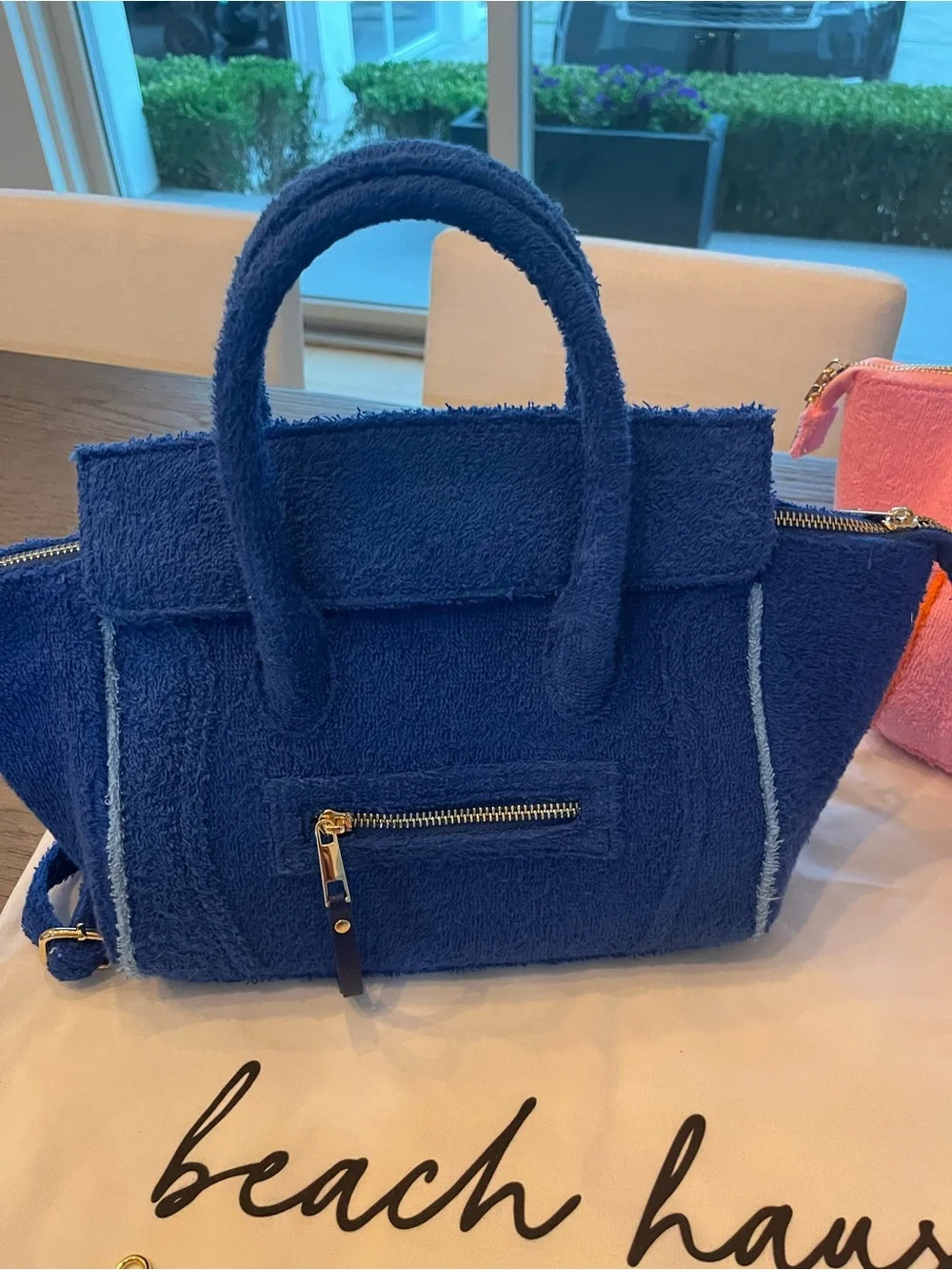 New Celine Blue terry cloth with blue trim Textured Tote Bag